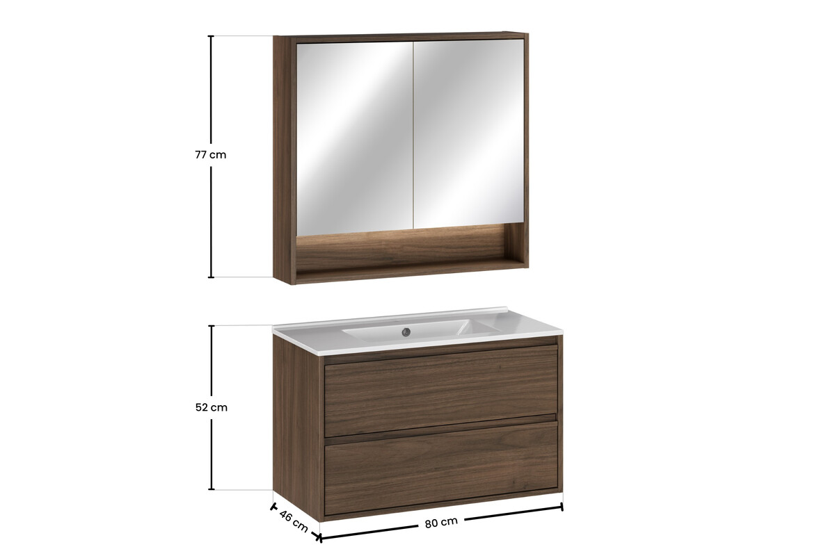 Zestaw VIOLA szafka i lustro 80 cm ORZECH VILLA - meble łazienkowe COMAD