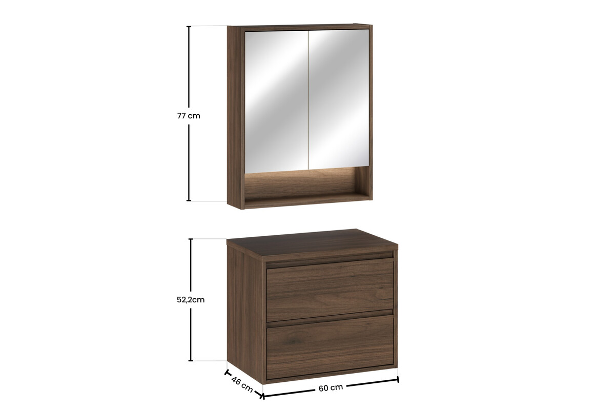 Zestaw VIOLA szafka i lustro 60 cm ORZECH VILLA - meble łazienkowe COMAD