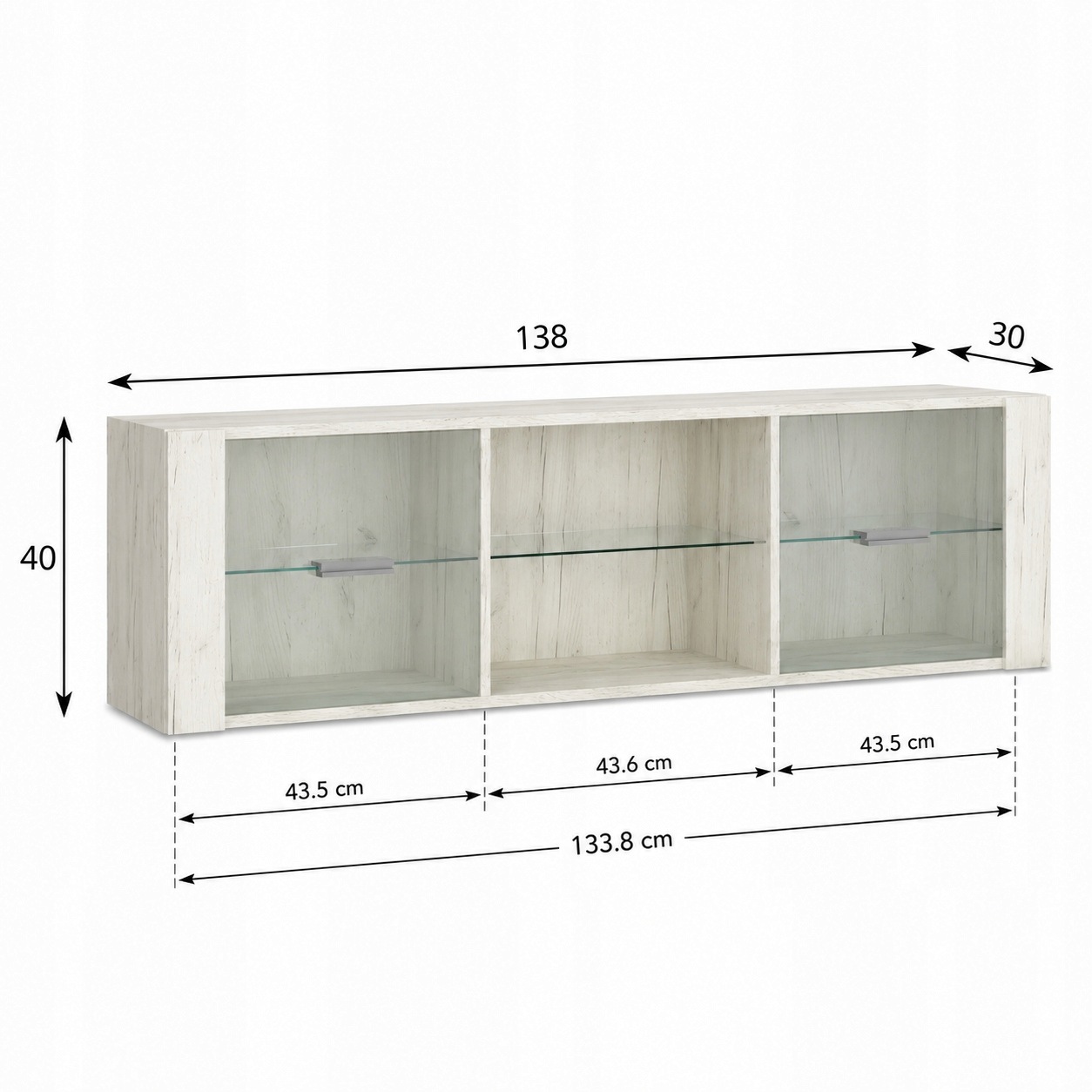 Półka INDIANAPOLIS przeszklona 138 cm KRAFT BIAŁY - Meble JARSTOL