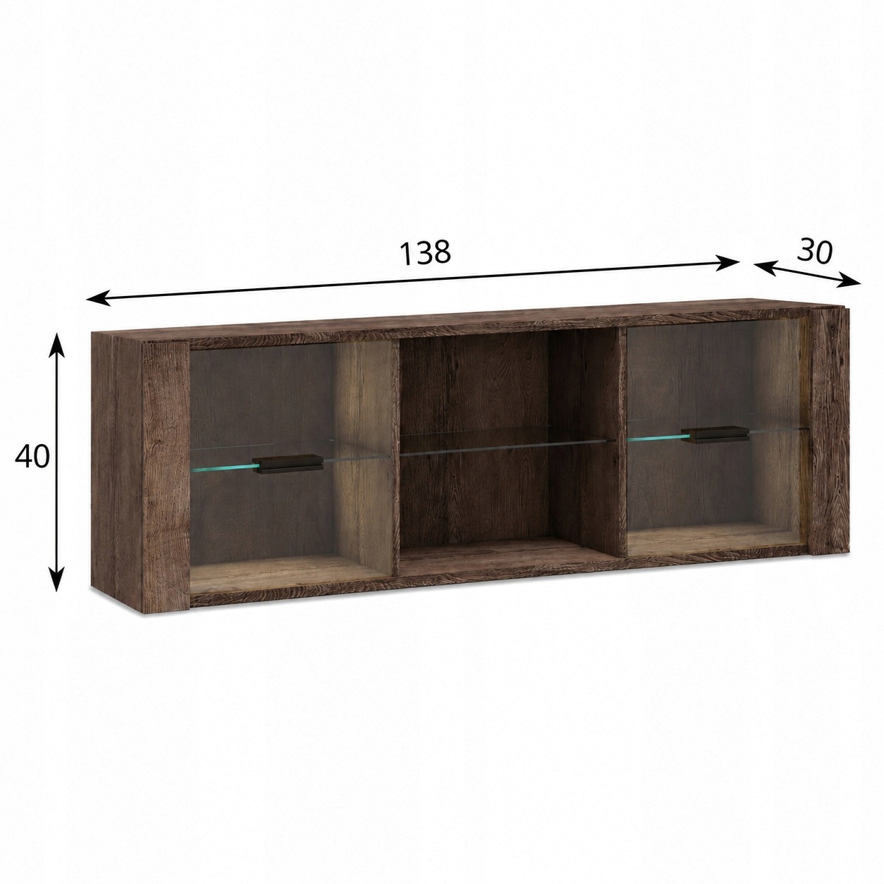 Półka INDIANAPOLIS przeszklona 138 cm JESION CIEMNY - Meble JARSTOL