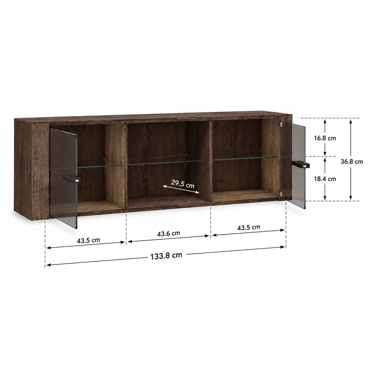 Półka INDIANAPOLIS przeszklona 138 cm JESION CIEMNY - Meble JARSTOL