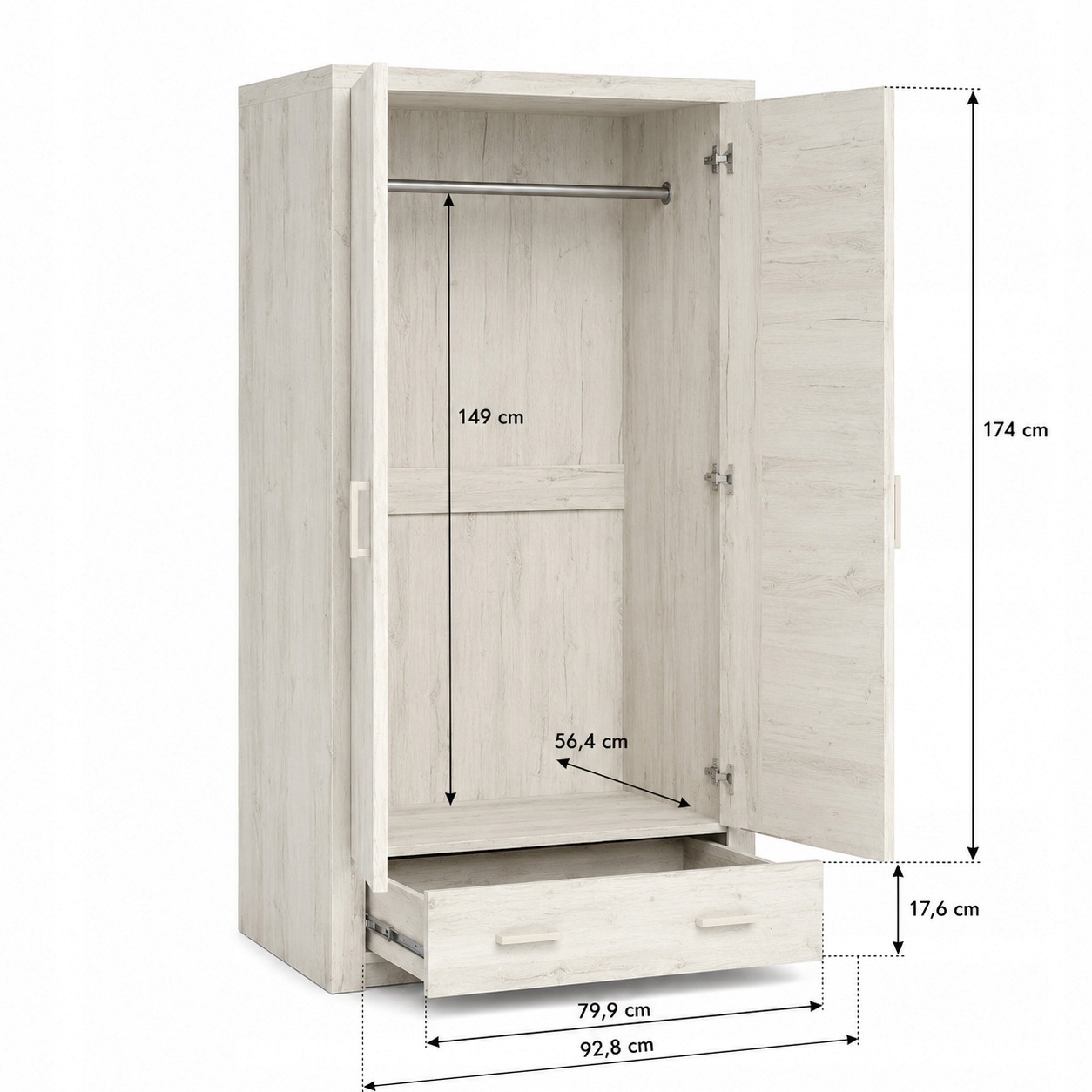 Szafa INDIANAPOLIS 96 cm KRAFT BIAŁY - Meble JARSTOL