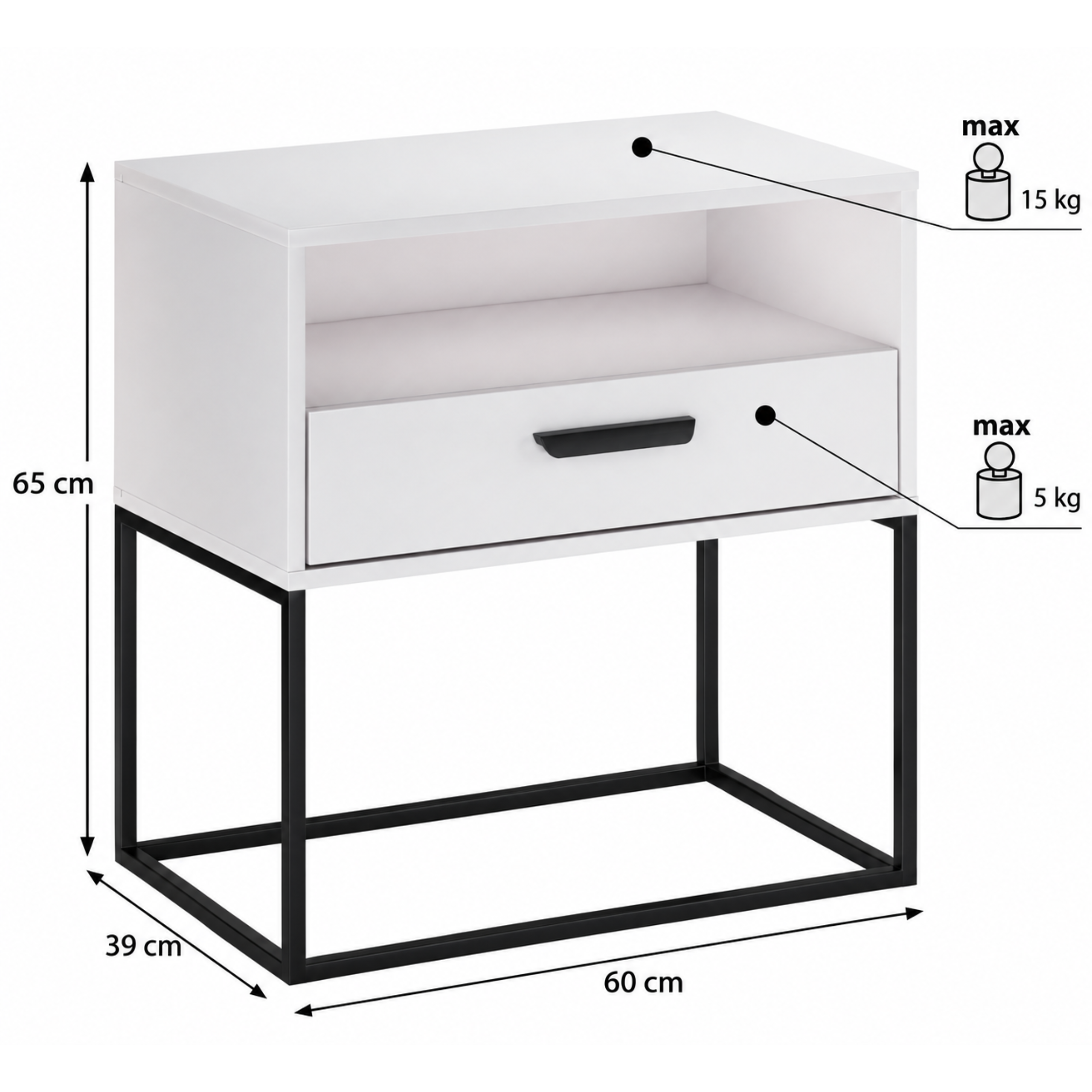 Szafka nocna NAVELLO z półką 60 cm BIAŁY - meble COMAD