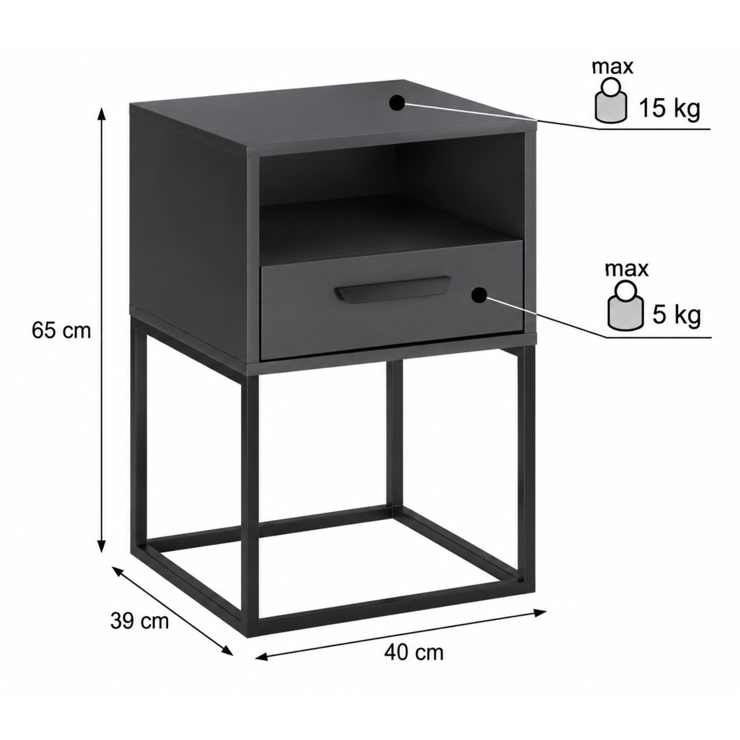 Szafka nocna NAVELLO z półką 40 cm ANTRACYT - meble COMAD