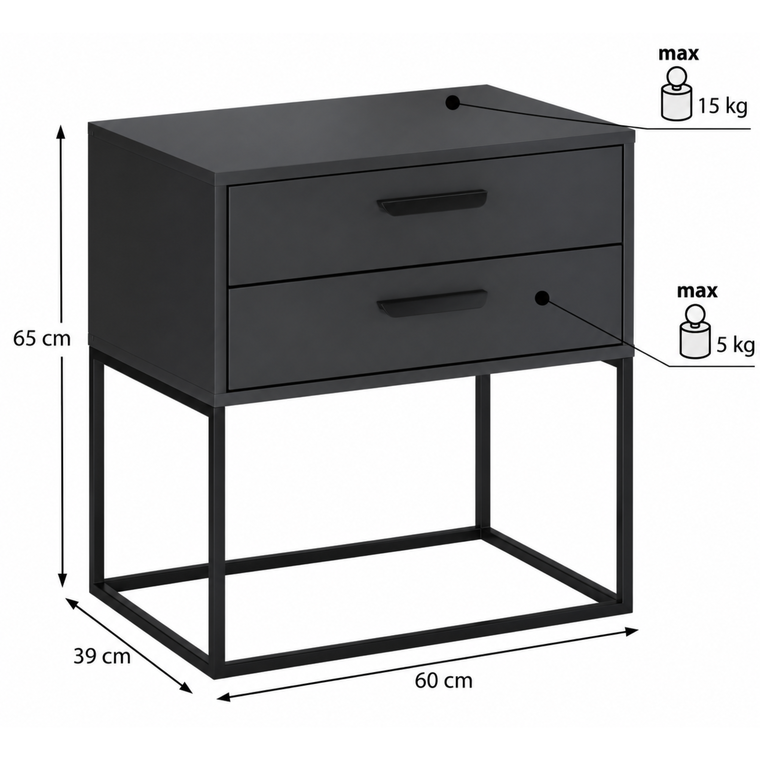Szafka nocna NAVELLO szuflady 60 cm ANTRACYT - Meble COMAD