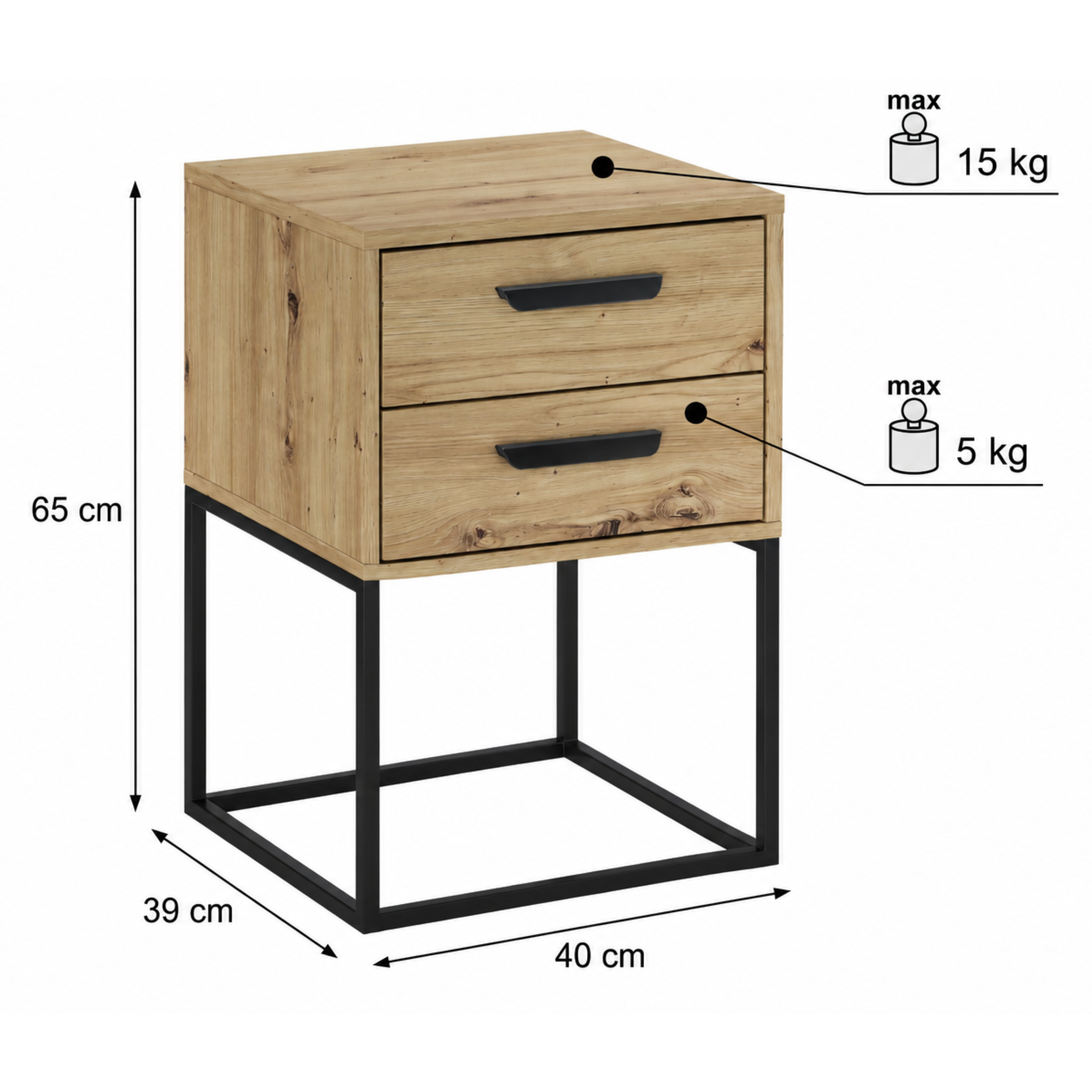 Szafka nocna NAVELLO szuflady 40 cm DĄB ARTISAN - meble COMAD