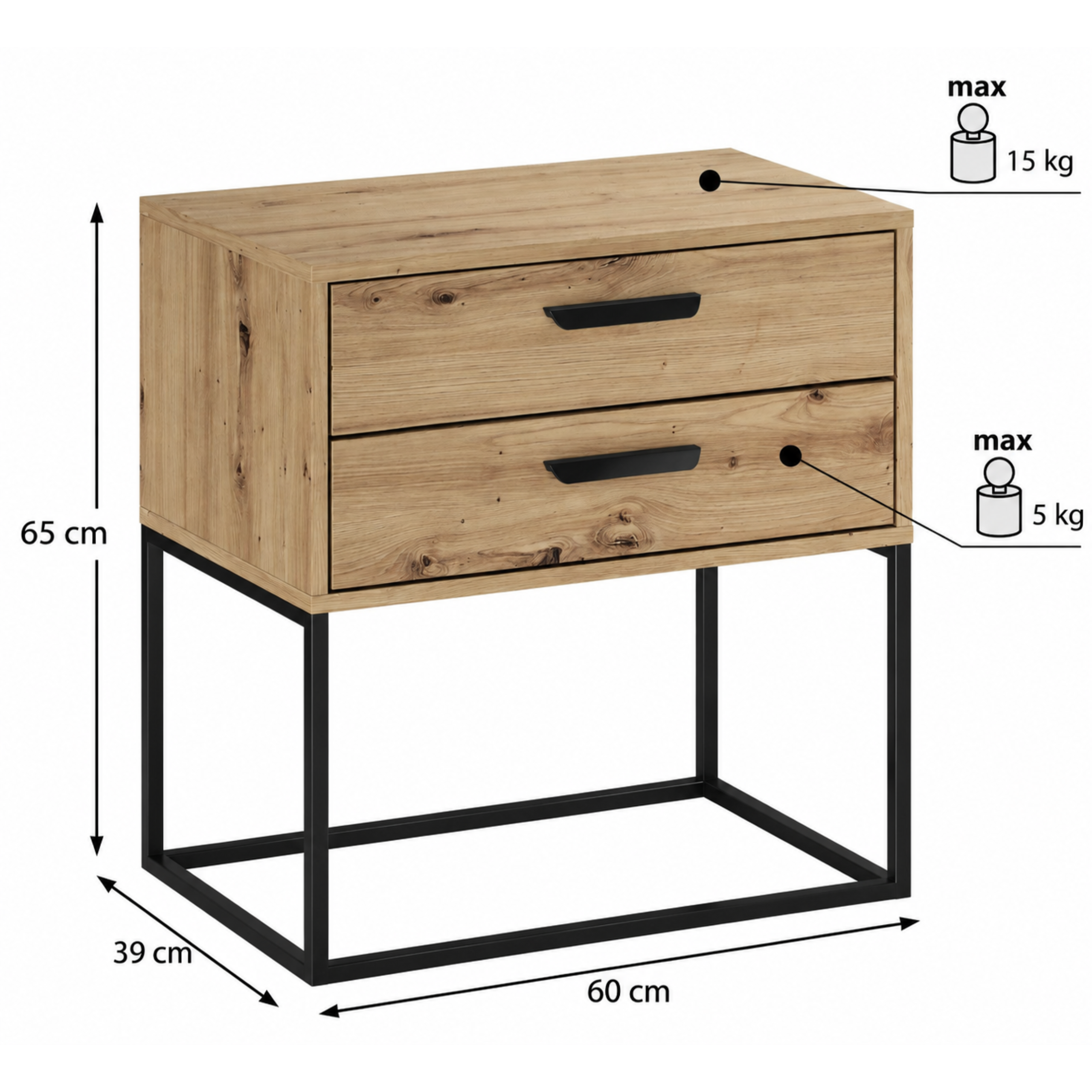 Szafka nocna NAVELLO szuflady 60 cm DĄB ARTISAN - meble COMAD