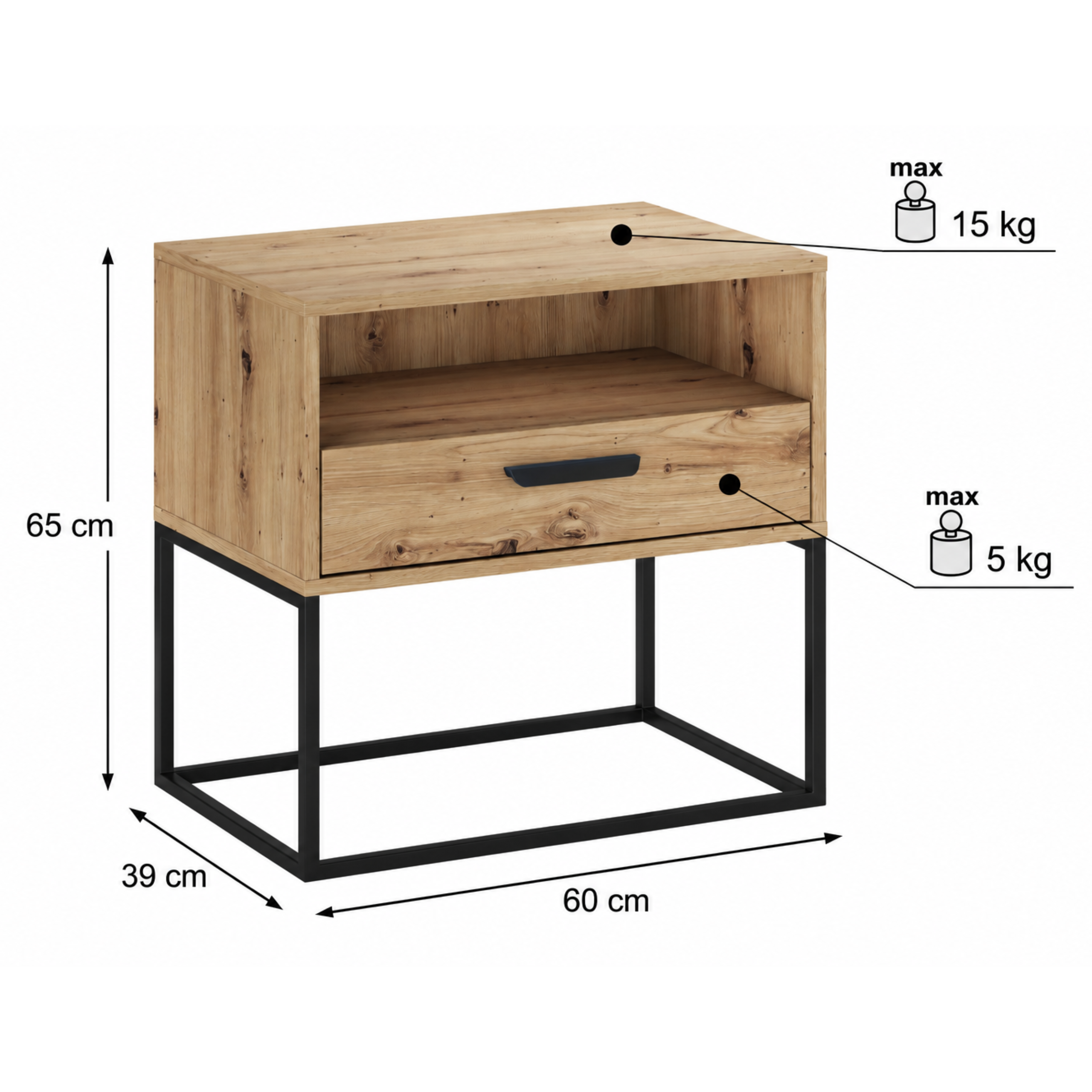 Szafka nocna NAVELLO z półką 60 cm DĄB ARTISAN - meble COMAD