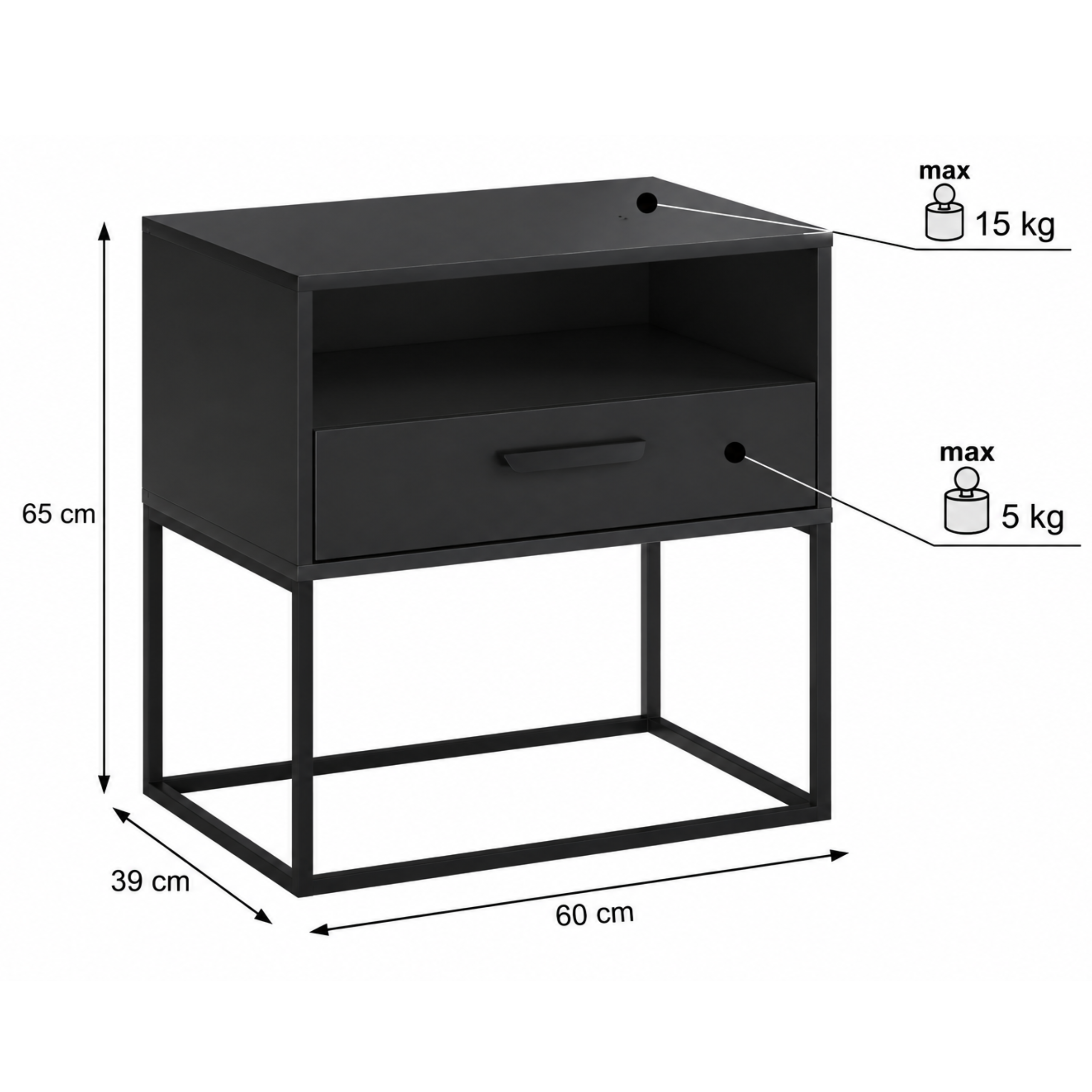 Szafka nocna NAVELLO z półką 60 cm CZARNY - meble COMAD