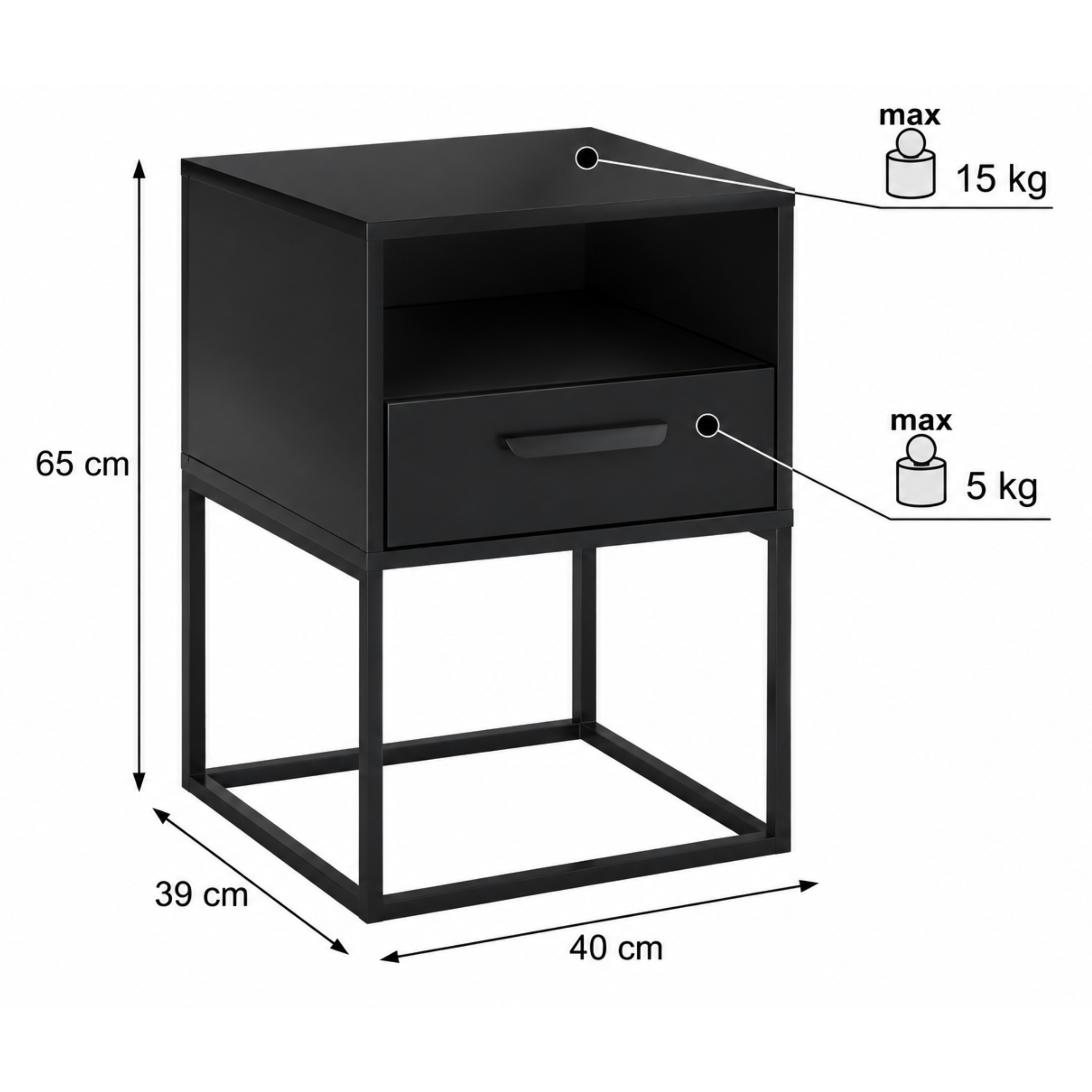 Szafka nocna NAVELLO z półką 40 cm CZARNY - meble COMAD