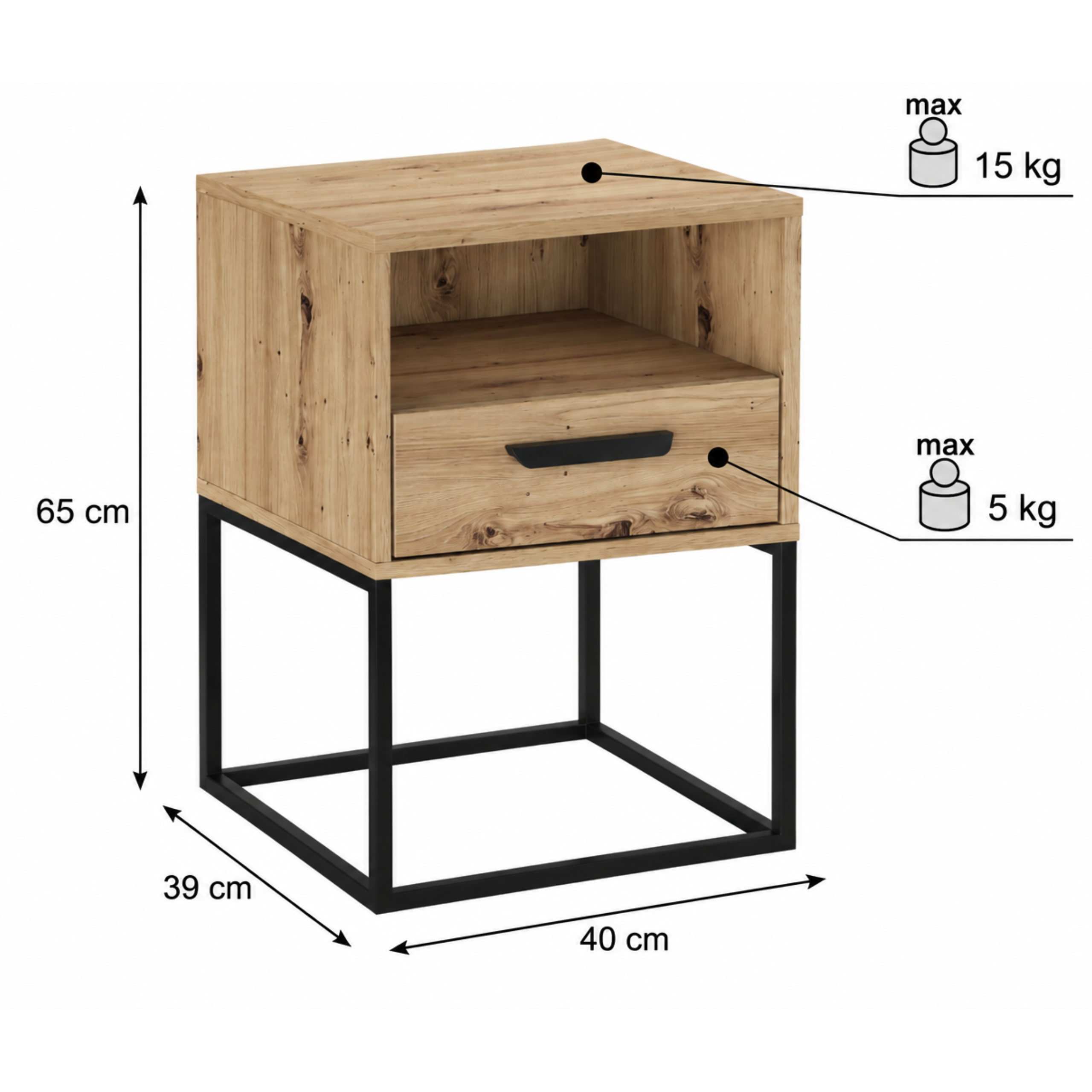 Szafka nocna NAVELLO z półką 40 cm DĄB ARTISAN - Meble COMAD