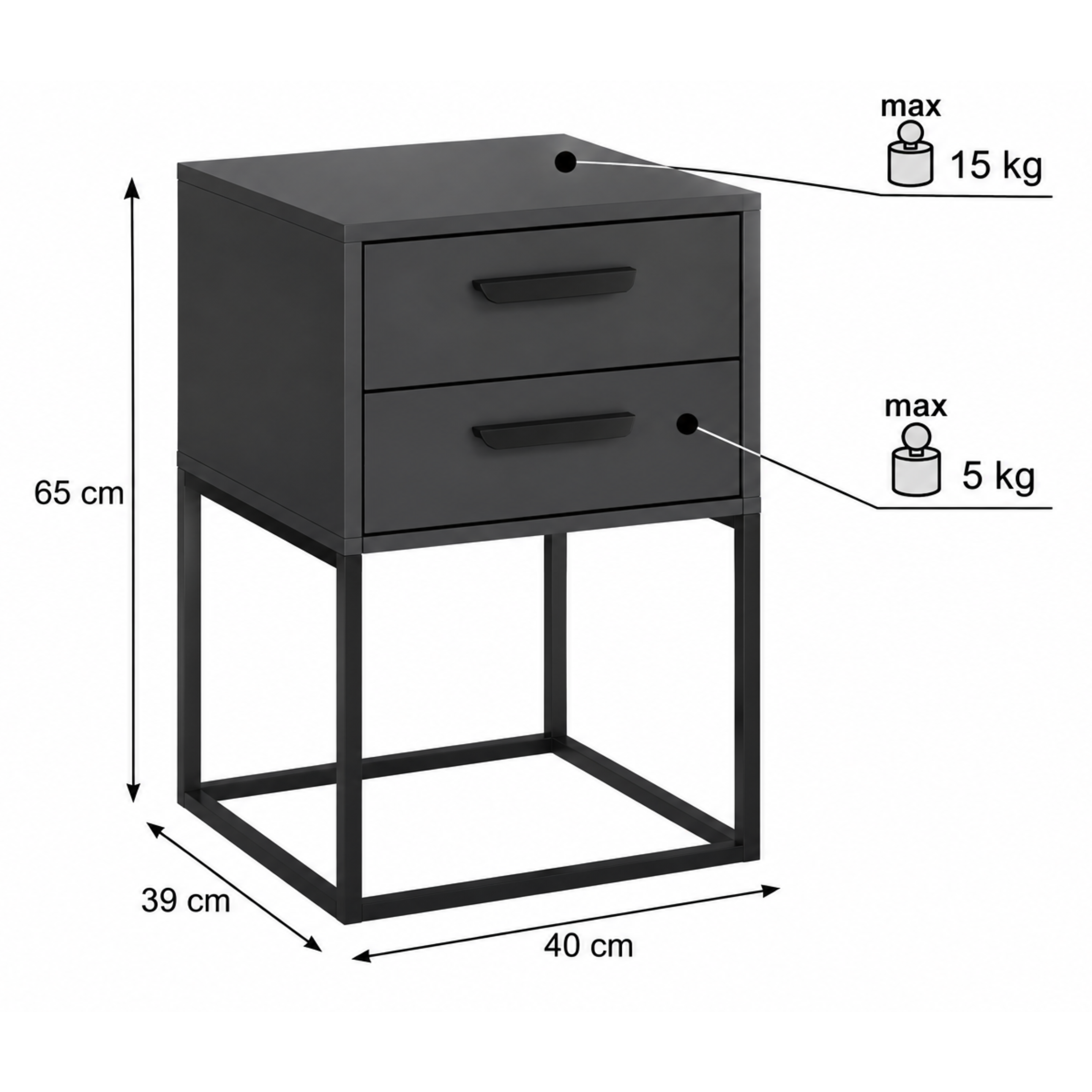 Szafka nocna NAVELLO szuflady 40 cm ANTRACYT - Meble COMAD