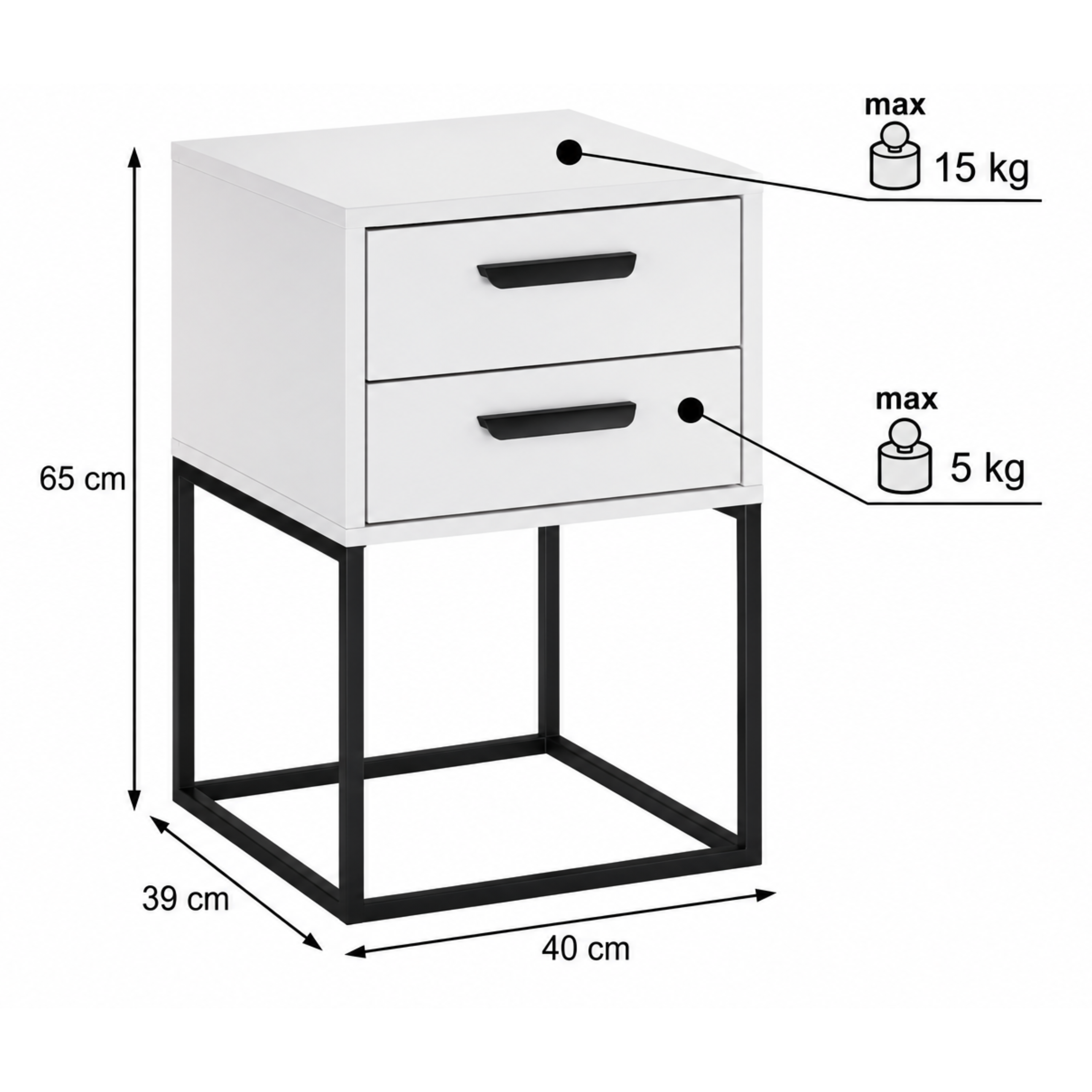 Szafka nocna NAVELLO szuflady 40 cm BIAŁY - meble COMAD